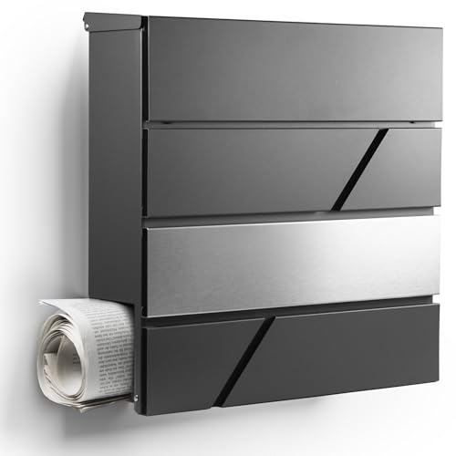 NewHabitat I Moderner Briefkasten Anthrazit mit Zeitungsfach - Wandbriefkasten Rostfrei und UV-beständig, inkl. Montagematerial von NewHabitat