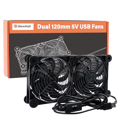 NewHail 2 in 1 Leiser Dual Router Lüfter kühler 120 mm mit 3 Grad Geschwindigkeitsregler (L/M/H), DC 5 V, USB Powered Kühlung Gehäuse lüfter für Router, Modem, Receiver, DVR, PlayStation, TV-Box von NewHail