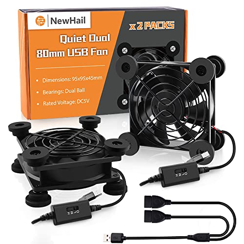 NewHail 2PCS 80 mm Mini USB Lüfter Computer Lüfter Multi-Geschwindigkeits-Steuerung, Reduktionshitze für Router, Xbox, TV-Box, Empfänger, Modem, DVR, AV-Cabin von NewHail