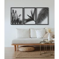 3 Stück Reed Metall Wand Kunst, Natur Schlafzimmer Dekoration, Büro Dekor, Housewarming Geschenk, Große Kunst von NewJargonWallArt