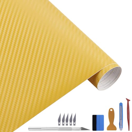 NewL 3D-Vinylfolie aus Karbonfaser, mit Luftabgabe, blasenfreie Klebefolie, inklusive Montagewerkzeugen (100 x 300 cm), Gelb von NewL