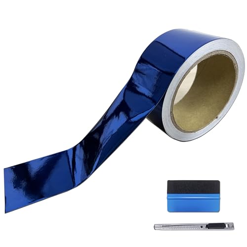 NewL Autofolie Glänzend - 5cm x 900cm Selbstklebend Auto Folie Zierleisten Folie für Motorrad Fenster Kfz Chromleisten Auto Folierung (Spiegel Blau, 5cm x 900cm) von NewL