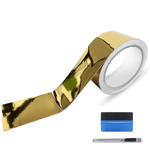 NewL Autofolie Glänzend - 5cm x 900cm Selbstklebend Auto Folie Zierleisten Folie für Motorrad Fenster Kfz Chromleisten Auto Folierung (Spiegelgold, 5cm x 900cm) von NewL