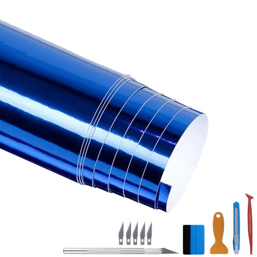 NewL Glänzende Spiegel-Chrom-Vinylfolie Folie Folie Aufkleber blasenfrei DIY Auto Selbstklebend Wrapping Film, blau, 100cm x 300cm NewL Glänzende Spiegel-Chrom-Vinylfolie Folie Folie Aufkleber blasenfrei DIY Auto Selbstklebend Wrapping Film, blau, 100cm x 300cm von NewL
