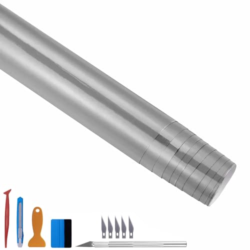 NewL Hochglänzende Vinylfolie, selbstklebend, Luftablassblase, für den Außenbereich geeignet (silber, 100cm x 300cm) von NewL