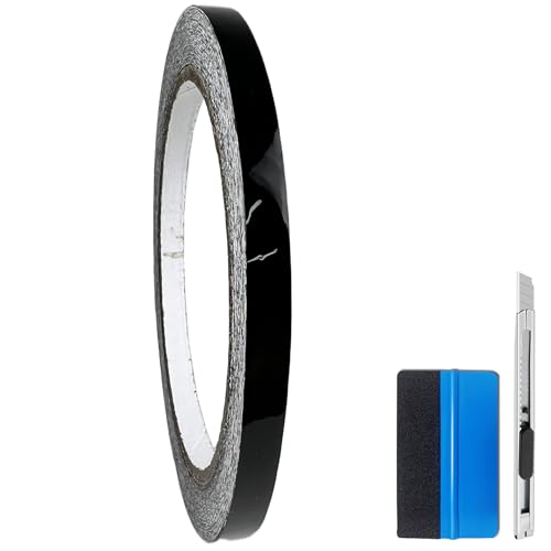 NewL Schwarzes hochglänzendes Vinyl-Klebeband mit Luftlösemechanismus, inklusive Montagewerkzeug-Set (0,6 x 900 cm) von NewL