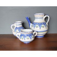 Keramik Caffe Oder Tee-Set, Komplett Creamware Kaffee Und Stück Drei Creamware, Retro-Geschirr, Clay Teekanne, & Tee-Set 3 von NewLifeForEverything