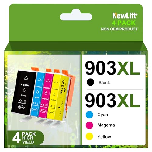 Newlift 903 903 XL Druckerpatronen Kompatibel für HP 903XL Multipack Patronen für HP Officejet 6950 für Officejet Pro 6970 6960 All-in-One-Drucker (‎‎‎‎‎‎‎Schwarz Cyan Magenta Gelb, 4er-Pack) von NewLift