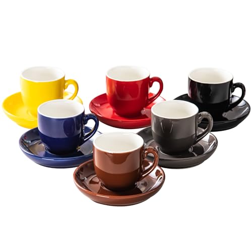 NewSangXia Espressotassen mit Untertassen 6er-Set, 142 ml buntes Kaffeetassen-Set, Keramik-Teetasse mit Griff, Espresso Tassen Set von NewSangXia