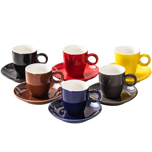 NewSangXia Espressotassen mit Untertassen 6er-Set, 70 ml buntes Kaffeetassen-Set, Keramik-Teetasse mit Griff, Espresso Tassen Set NewSangXia Espressotassen mit Untertassen 6er-Set, 70 ml buntes Kaffeetassen-Set, Keramik-Teetasse mit Griff, Espresso Tassen Set von NewSangXia