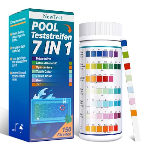 NewTest Pool Teststreifen 7-in-1-150 Streifen Pool Wasser Tester pH und Chlor für Pool Whirlpool Spa von NewTest