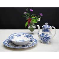 Enoch Wedgwood Kitchen Teekanne, Kaffeekanne, Servierplatte, Schüssel Blau Und Weiß Dekor Geschirr Made in England von NewToMeDecor