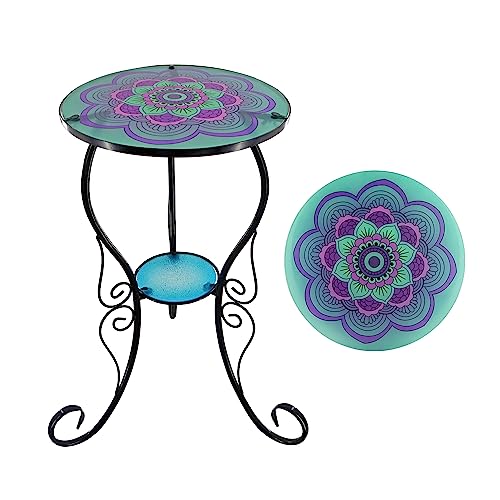 NewVees 58.9 cm großer Beistelltisch aus Glas, runder Akzent, Terrasse, Outdoor-Beistelltisch, Metallglas-Beistelltisch für Innenbereich, Wohnzimmer, Bistro, Balkon, Veranda, Hof, Pool (Mandala-Blau) NewVees 58.9 cm großer Beistelltisch aus Glas, runder Akzent, Terrasse, Outdoor-Beistelltisch, Metallglas-Beistelltisch für Innenbereich, Wohnzimmer, Bistro, Balkon, Veranda, Hof, Pool (Mandala-Blau) von NewVees
