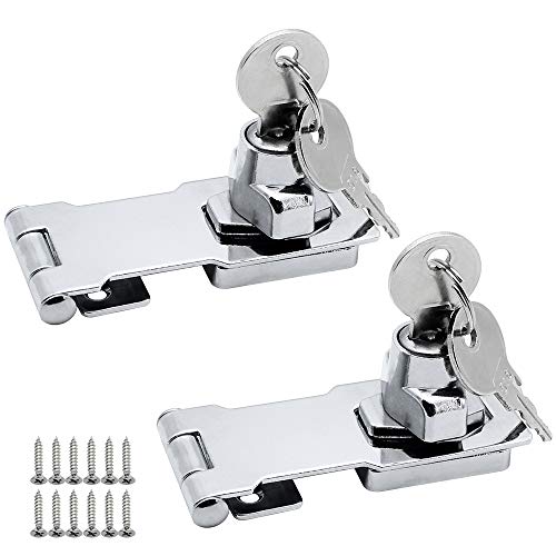 NewZC 2 Stück Sicherheitsüberfalle mit Schloss Überfalle Abschließbar 80mm Keyed Hasp Lock Metall Silber Sicherheits Überfalle Schloss Türbeschlag für Holzkiste Schublade Kästen Möbel - Verchromte von NewZC