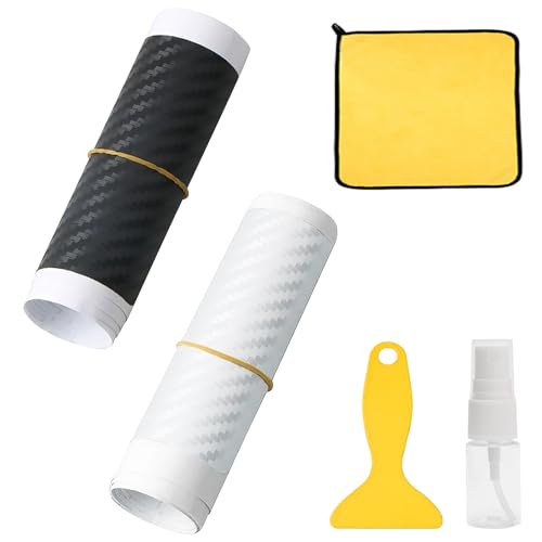 NewZC Auto Einstiegsleisten Schutzfolie Set 2 Stücke 3D Autofolie Carbon Schwarz Weiß Selbstklebend Einstiegsleisten Kantenschutz Aufkleber mit Scraper für Auto Einstieg und Kofferraum - 90 x7cm von NewZC