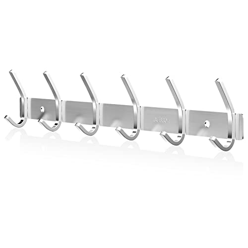 Newaner Hakenleiste Garderobe SUS304 Edelstahl Modern, Kleiderhakenleiste Wand Gebürstete Optik Doppelhaken, Jacken Kleider Haken mit 6 Haken, Kleiderhaken für Küche, Schlafzimmer, Büro, Silber von Newaner