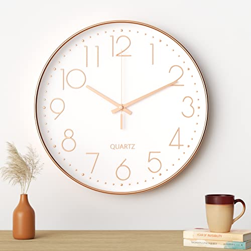 Newaner Lautlos Wanduh, Leises Quarzwerk schwarzes modernes minimalistisches Design, leise Wanduhr Geeignet für Wohnzimmer, Küche, Büro, Schlafzimmer（Roségold）, 30cm von Newaner