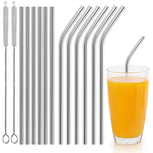 Newaner Strohhalme Edelstahl Wiederverwendbar 12 Stk（6 Gerade + 6 Gebogen）, Trinkhalme 21cm mit 2 Hohe Dichte Reinigungsbürsten, Metal Straw für Cocktails, Eismilch, Milchshakes, Eiskaffee, Tee von Newaner