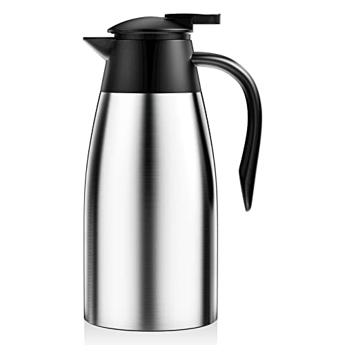 Thermokanne Isolerkanne 2 Liter, 304 Edelstahl Isolierte Isolierkanne, 24 Stunden Wärmedämmung, für Wasserkocher, Teekannen und Kaffeemaschinen zum Warmhalten von Getränken (Silber) von Newaner