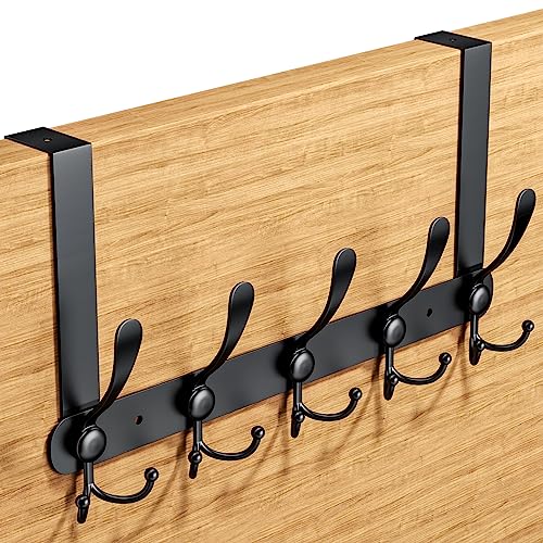 newaner Türgarderobe Türhaken Edelstahl, Türhaken Zum Einhängen mit 5 Haken, Kleiderhaken für die Tür ohne Bohren für dickere Türen (4-4,5 cm), für Badezimmer, Schlafzimmer, Küche(Schwarz) von Newaner