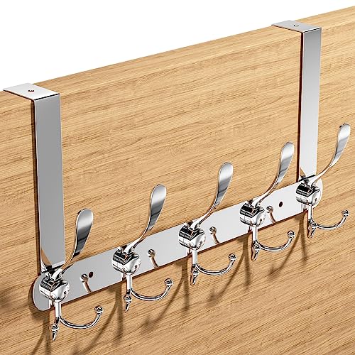 newaner Türgarderobe Türhaken Edelstahl, Türhaken Zum Einhängen mit 5 Haken, Kleiderhaken für die Tür ohne Bohren für dickere Türen (4-4,5 cm), für Badezimmer, Schlafzimmer, Küche, Wohnzimmer(Weiß) von Newaner