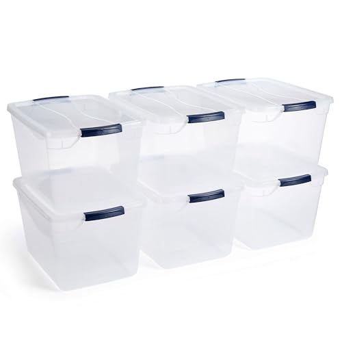 Newell RubbermaidRubbermaid Aufbewahrungsbehälter aus Kunststoff, stapelbar, mit robusten transparenten Deckeln mit Einrastfunktion, 30 Quart - 6 Pack von Newell Rubbermaid