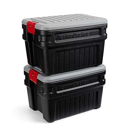 Rubbermaid ActionPacker Abschließbare Aufbewahrungsboxen 24 Gal - 2 Pack Schwarz, Mica, Rot von Rubbermaid