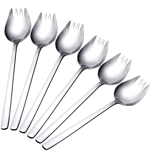 304 Edelstahl Löffelgabel 2 in 1 Multifunktion Löffel Gabel 7,3 Zoll Langer Griff Salatgabeln Dessertlöffel für Zuhause Camping Reisen 6 Stück (Silber) von Newellsail