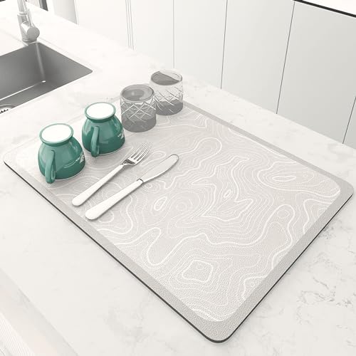Newellsail Super Saugfähige Trockenmatte Kieselalgen-Schlamm Abtropfmatte rutschfest Geschirrregal-Pad Schnelltrocknend Drying Matte für Küchentheke 40x50cm Grau und Weiß von Newellsail