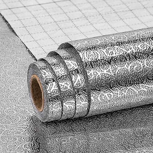 Öldichte Küchenaufkleber Selbstklebend Tapete Küche Aluminiumfolien-Aufkleber Wasserdicht Silber Küchenschränke Möbelfolie für Arbeitsplatten Küchenschränke 40x300cm (Rattanmuster) von Newellsail