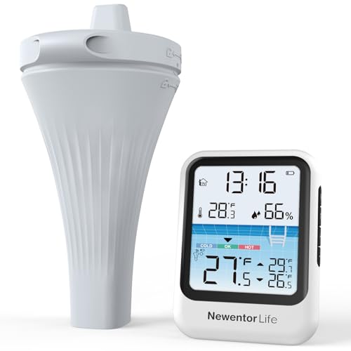 Pool Thermometer Schwimmend - Thermometer Pool mit Vakuum-Display - 100% beschlagfrei - IPX8 wasserdicht - Antennen-Turbo durchdringt Wände für 100m Reichweite - Energiespar-Chip 6-Monate, Modern von Newentor Life