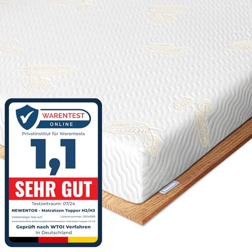 Newentor® Matratzen Topper 90x200cm H2 H3, Matratzentopper 90x200 Schlafsofa Bett Gelschaum, Mattress Topper 90x200 Boxspringbett Gel Bezug Kaltschaum 7CM Höhe von Newentor