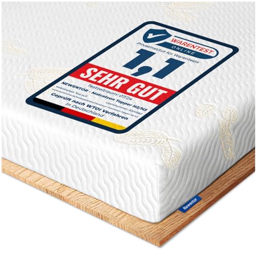 Newentor® Matratzen Topper 100x200cm H2 H3, Matratzentopper 100x200 Schlafsofa Bett Gelschaum, Mattress Topper 100x200 Boxspringbett Öko-Tex Zertifiziert Gel Bezug Kaltschaum 7CM Höhe von Newentor