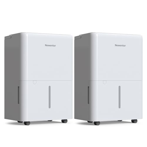 Newentor 12L Luftentfeuchter Elektrisch Keller 35dB, Entfeuchter Elektrisch Keller mit Ablaufschlauch 1m, Raumentfeuchter Elektrisch 25m²/122m³, 10 J. Gar., Filter, Timer (2 Stück) von Newentor