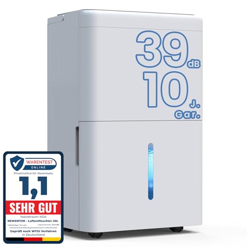 Newentor 20L Luftentfeuchter Elektrisch Keller 39dB, Entfeuchter Elektrisch Keller mit Ablaufschlauch 1,5m, Raumentfeuchter Elektrisch 50m2/150m3, 10 J. Gar., Filter, Timer Newentor 20L Luftentfeuchter Elektrisch Keller 39dB, Entfeuchter Elektrisch Keller mit Ablaufschlauch 1,5m, Raumentfeuchter Elektrisch 50m2/150m3, 10 J. Gar., Filter, Timer von Newentor