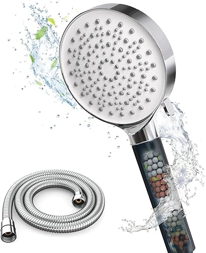 Newentor Duschkopf mit Schlauch und Filter – Duschkopf Regendusche – Lebenslanger Schlauch und Filterperlen – 99% Chlorentfernung, Hautschutz – für hartes Wasser (Schwarz) von Newentor