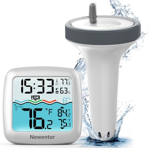 Newentor Funk Pool Thermometer - Aufgerüstete IPX8-Wasserdichtigkeit, schwimmfähig - Verbesserter Antennen - Turbo für 100m Reichweite durch Wände - Ideal für Pool, Whirlpool und Aquarium von Newentor