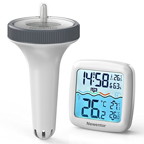 Newentor Funk Poolthermometer - 4-fach Wasserdicht - Antennen-Turbo durchdringt Wände für 100m Reichweite - Schwimmend Wasserthermometer Energiespar-Chip für extra lange 6-Monate Batterielaufzeit von Newentor