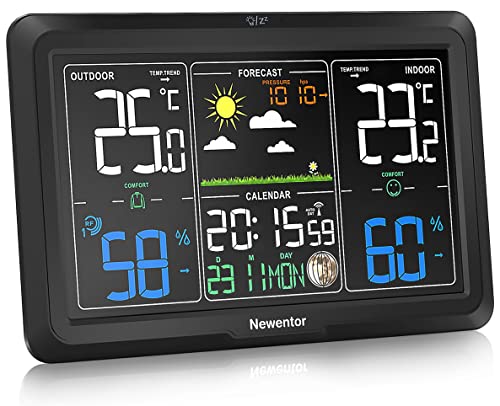 Newentor Wetterstation Funk mit Außensensor - Lebenslange Außensensor-Garantee - Lebendiges VA-Display für 330°Ablesbarkeit - Dauerhafte Beleuchtung, Schwarz von Newentor