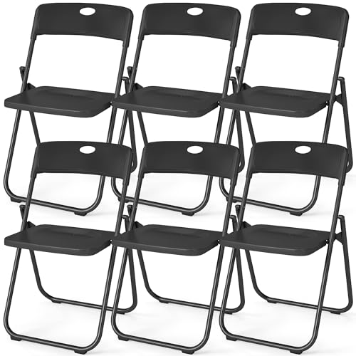 Newfulam Klappstuhl 6er Set Kunststoff-Klappstühle mit Metallgestell, Gartenstühle Campingstuhl Faltbarer Stuhl Bürostuhl für Gast, Besucher & Konferenz Temporärer Sitz (Schwarz, 6er) von Newfulam
