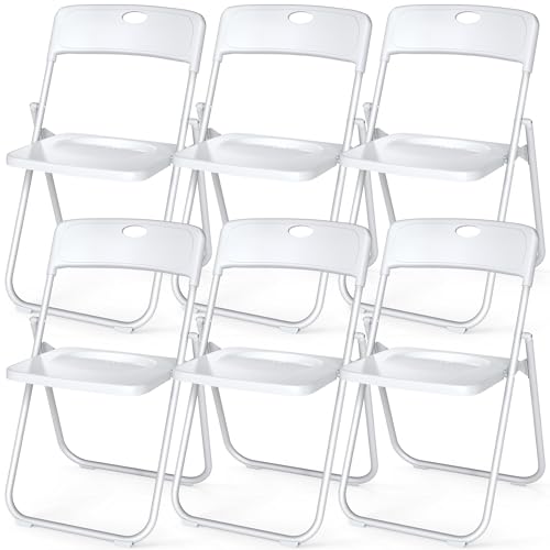 Newfulam Klappstuhl 6er Set Kunststoff-Klappstühle mit Metallgestell, Gartenstühle Campingstuhl Faltbarer Stuhl Bürostuhl für Gast, Besucher & Konferenz Temporärer Sitz (Weiß, 6er) von Newfulam