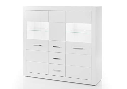 Newfurn Highboard Sideboard Modern Kommode Standschrank Hochschrank II 149x142x 42 cm (BxHxT) II [Hanna.Twelve] in Weiß/Weiß Hochglanz Wohnzimmer Schlafzimmer Esszimmer von Newfurn