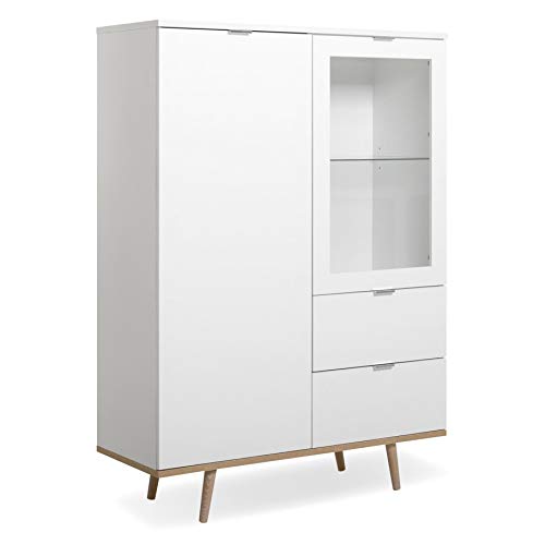 Newfurn Highboard Sideboard Skandinavisch Kommode Standschrank Hochschrank II 100x140x 40 cm (BxHxT) II [Elia.Three] in Weiß/Weiß Wohnzimmer Schlafzimmer Esszimmer von Newfurn