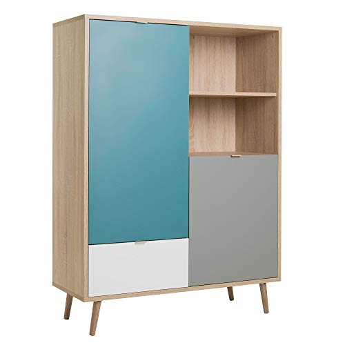 Newfurn Highboard Sonoma Eiche Kommode Modern - 103x138x40 cm (BxHxT) - Schrank Sideboard Skandinavisches Design - [Jona.Four] Wohnzimmer Schlafzimmer Flur Esszimmer von Newfurn