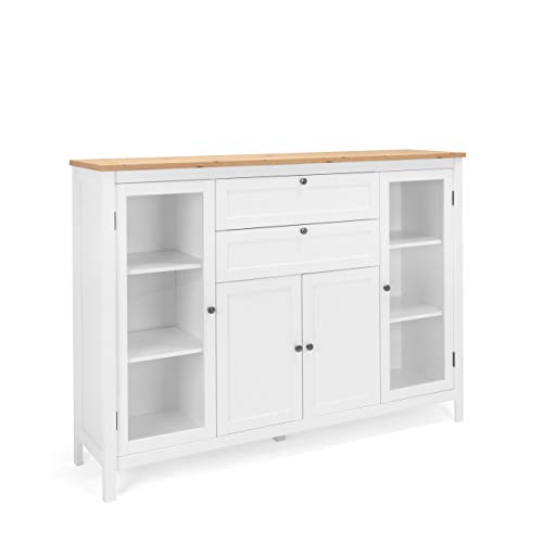 Newfurn Highboard Weiß Wildeiche Kommode Vintage Landhaus - 160x120x40 cm (BxHxT) - Schrank Sideboard Anrichte - [Eireen.Four] Wohnzimmer Schlafzimmer Flur Esszimmer von Newfurn