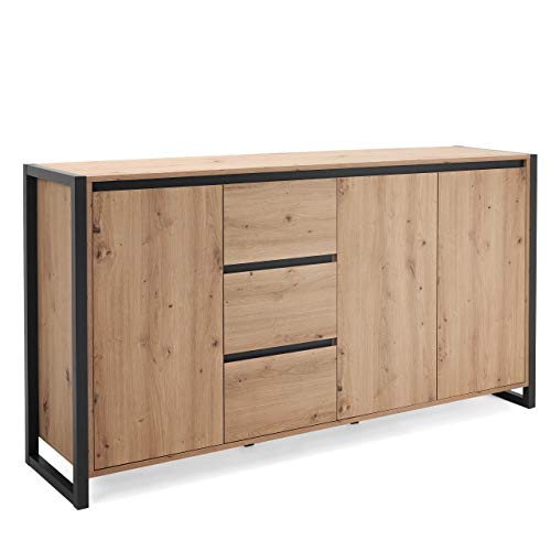 Newfurn Kommode Anthrazit Wildeiche Sideboard Vintage Industrial - 160x88x40 cm (BxHxT) - Highboard Anrichte - [Vincent.Three] Wohnzimmer Schlafzimmer Flur Esszimmer von Newfurn