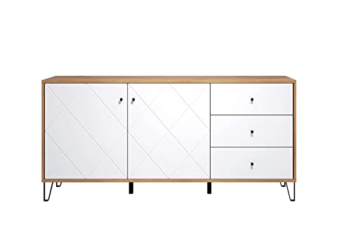 Newfurn Kommode Weiß Matt Artisan Eiche Sideboard Skandi Modern - 183x76x40 cm (BxHxT) - Highboard Anrichte - Wohnzimmer Gästezimmer Büro von Newfurn