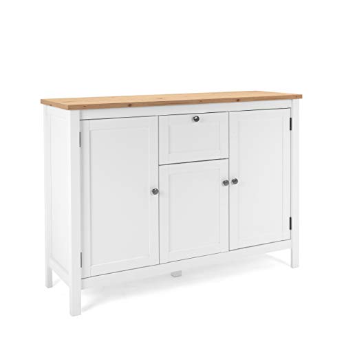 Newfurn Kommode Weiß Wildeiche Sideboard Vintage Landhaus - 120x90x40 cm (BxHxT) - Highboard Anrichte - [Eireen.six] Wohnzimmer Schlafzimmer Flur Esszimmer von Newfurn