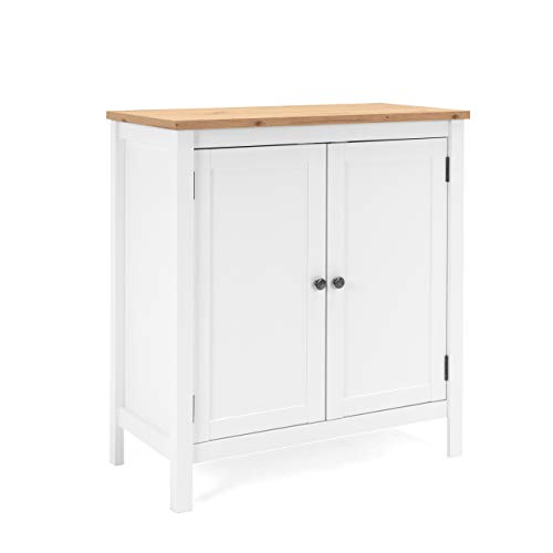 Newfurn Kommode Weiß Wildeiche Sideboard Vintage Landhaus - 80x90x40 cm (BxHxT) - Highboard Anrichte - [Eireen.one] Wohnzimmer Schlafzimmer Flur Esszimmer von Newfurn
