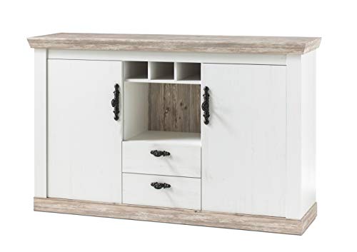 Newfurn Sideboard Kommode Landhaus Anrichte Highboard Mehrzweckschrank II 168x104x 44 cm (BxHxT) II [Amelie.Nine] in Pinie Weiß/Pinie Weiß Wohnzimmer Schlafzimmer Esszimmer von Newfurn